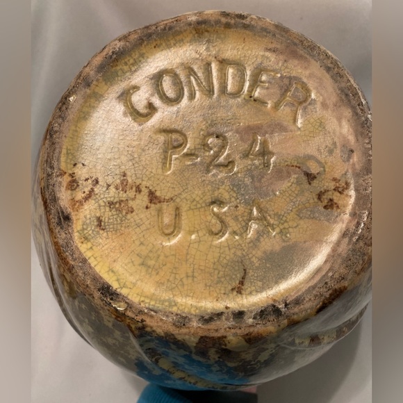 Vintage Gonder 8.5" Yellow & Brown Drip/Sponge P-24 U.S.A Swirl Round Cookie Jar - Picture 11 of 12